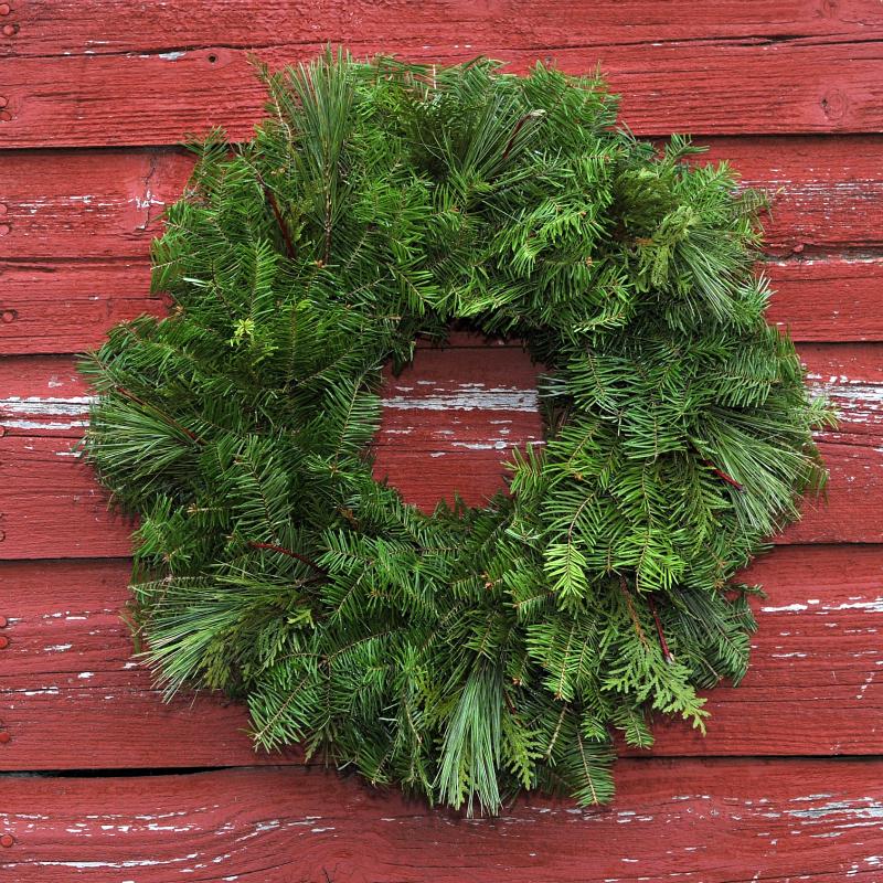 Jen's Mixed Greens Wreath w/ Red Dogwood Accents